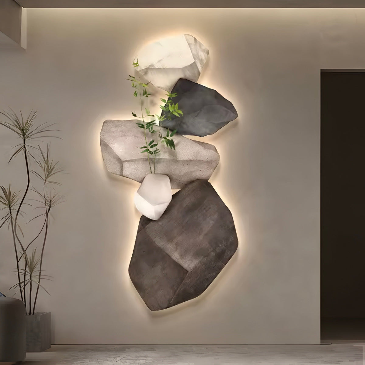 Applique murale pierre artificielle à halo lumineux