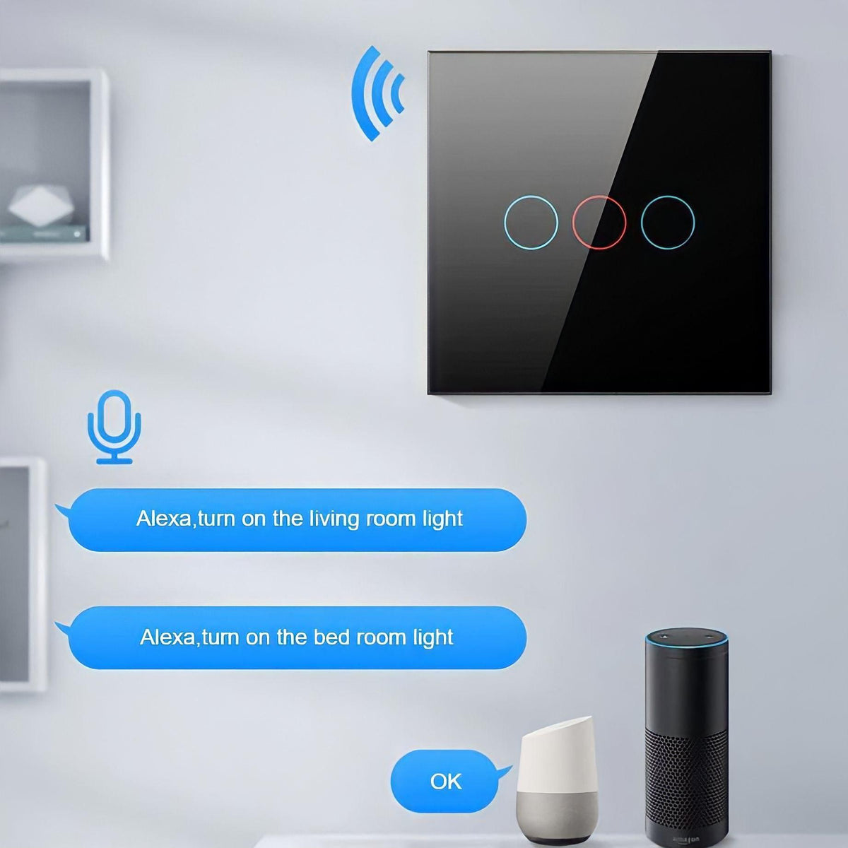 Interrupteur tactile connecté Wi-Fi ou Zigbee en verre trempé, vue 5