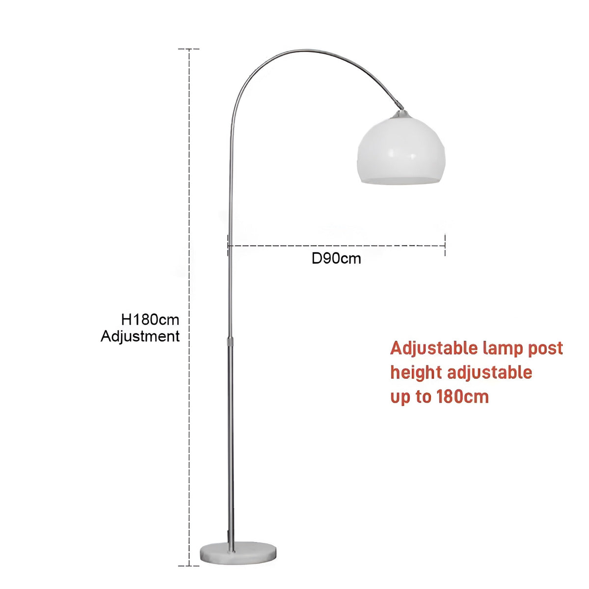 Lampadaire arc orange à pied en marbre blanc, vue 10