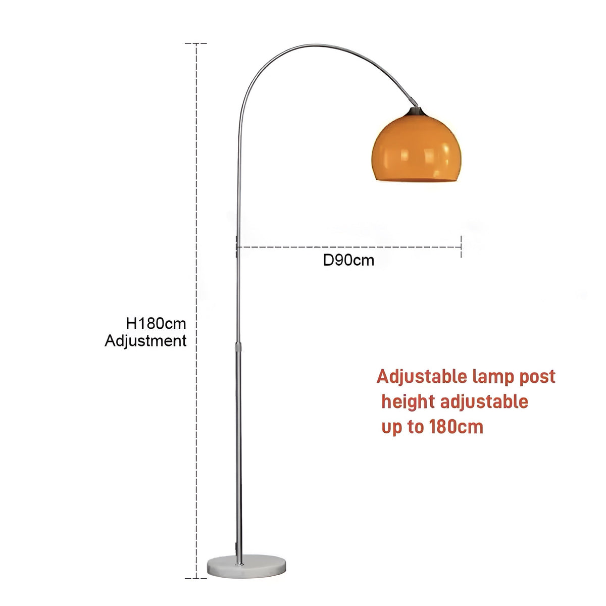 Lampadaire arc orange à pied en marbre blanc, vue 9