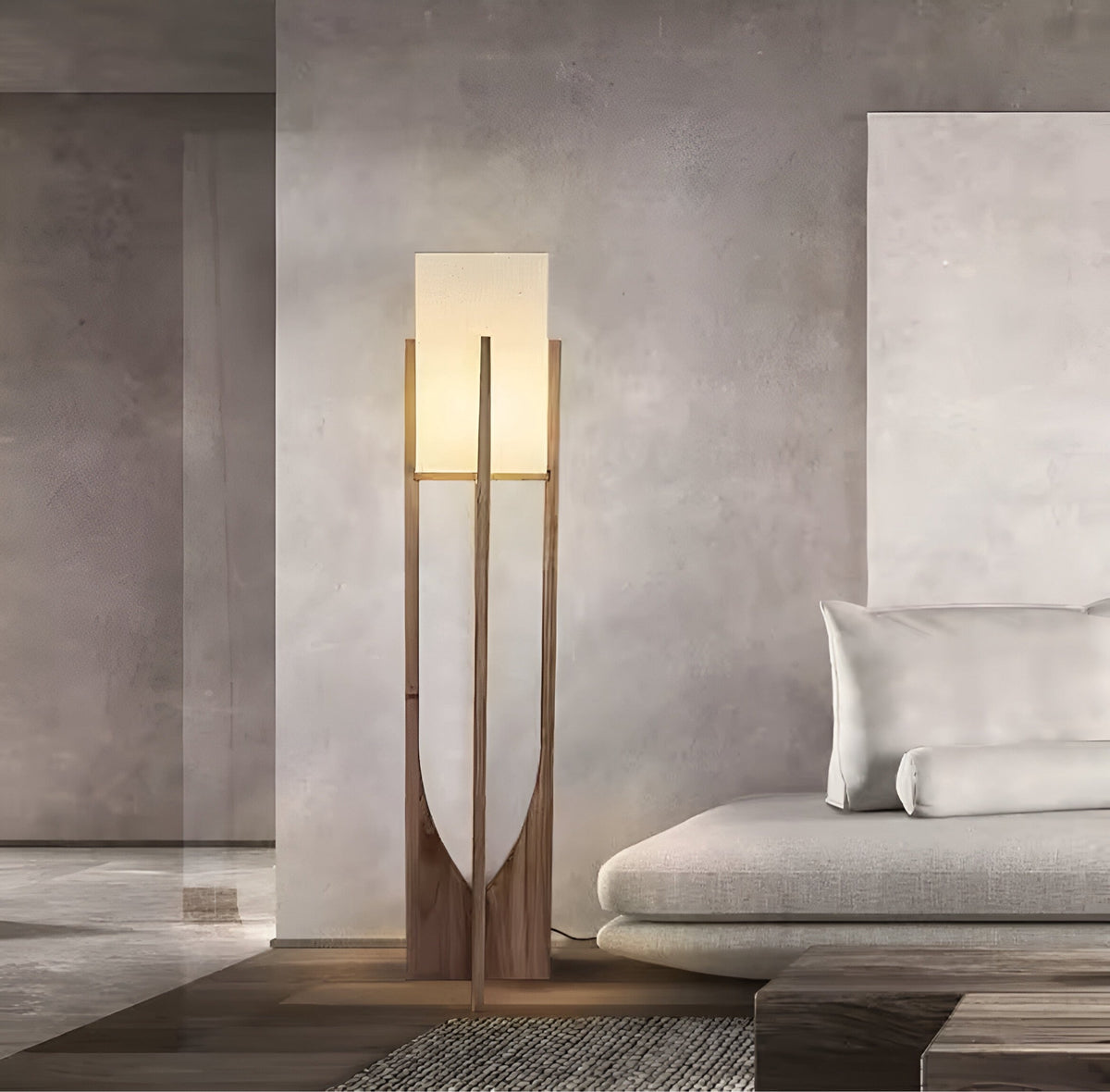 Lampadaire japonais à socle en bois de noyer ou hêtre