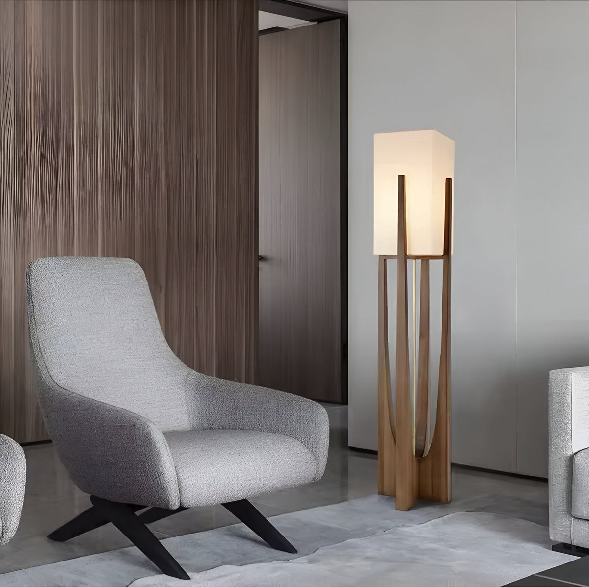 Lampadaire japonais à socle en bois de noyer ou hêtre, vue 3