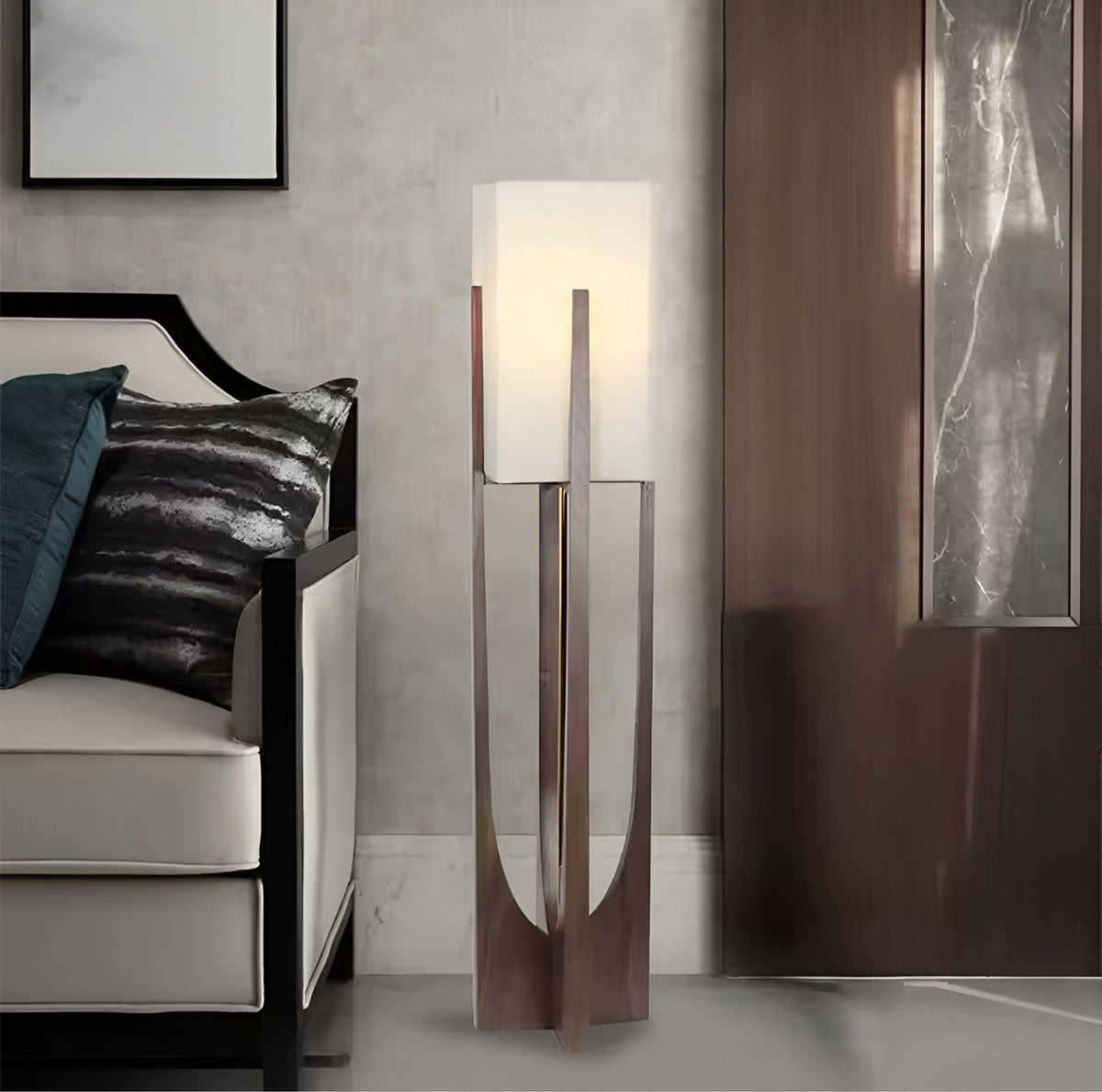Lampadaire japonais à socle en bois de noyer ou hêtre, vue 4
