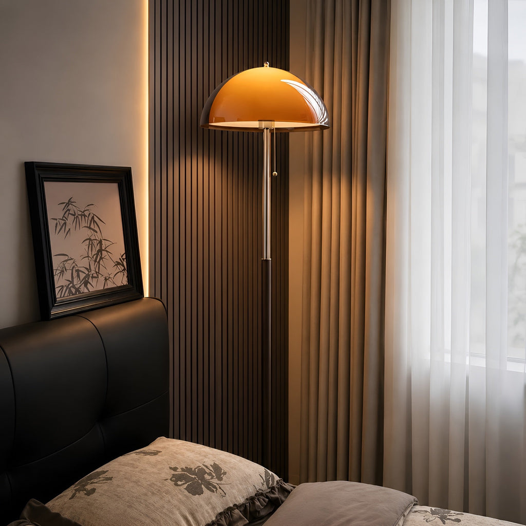 Lampadaire japonais champignon à abat-jour ambre