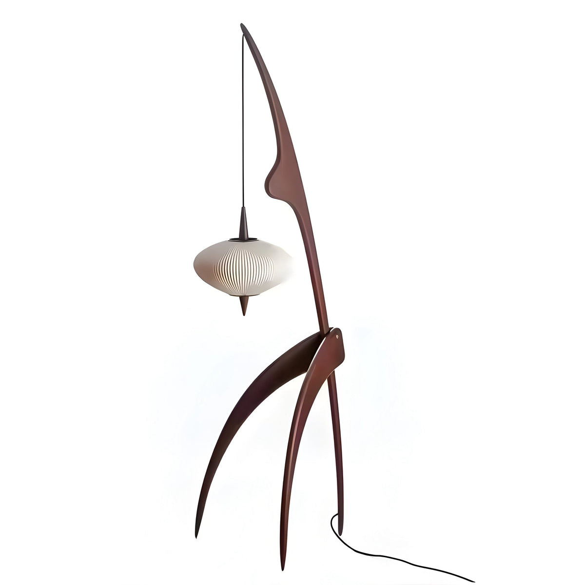 Lampadaire japonais en bois et abat-jour blanc, vue 5