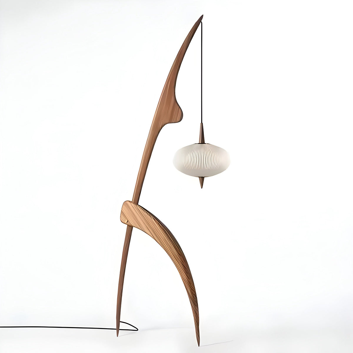 Lampadaire japonais en bois et abat-jour blanc, vue 6
