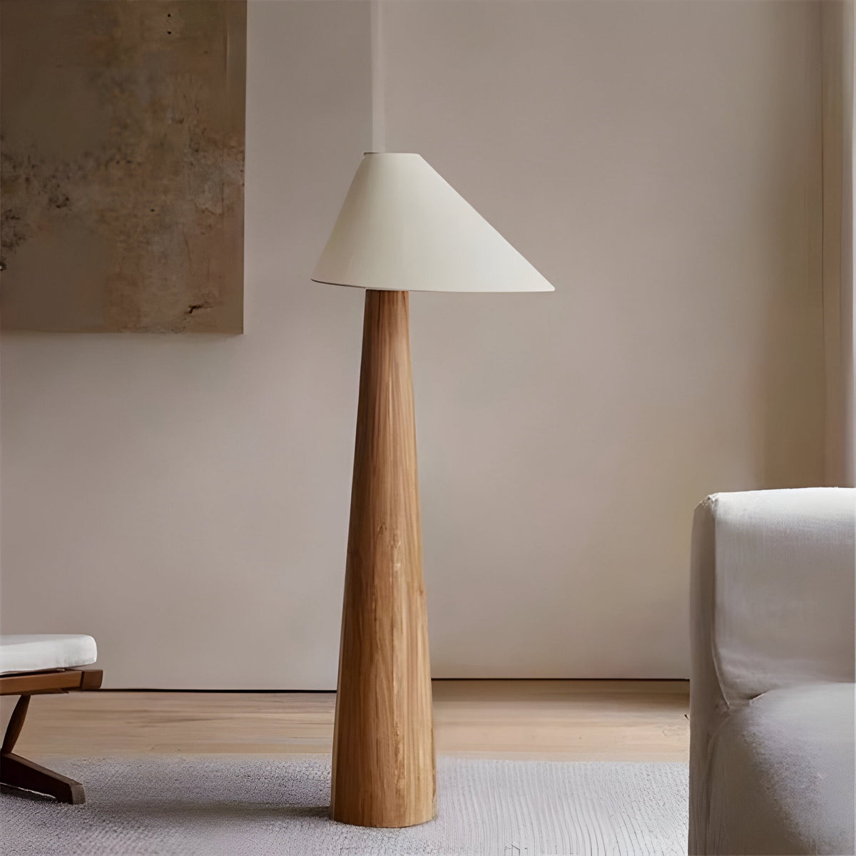 Lampadaire japonais en chêne massif et abat-jour tissu, vue 4