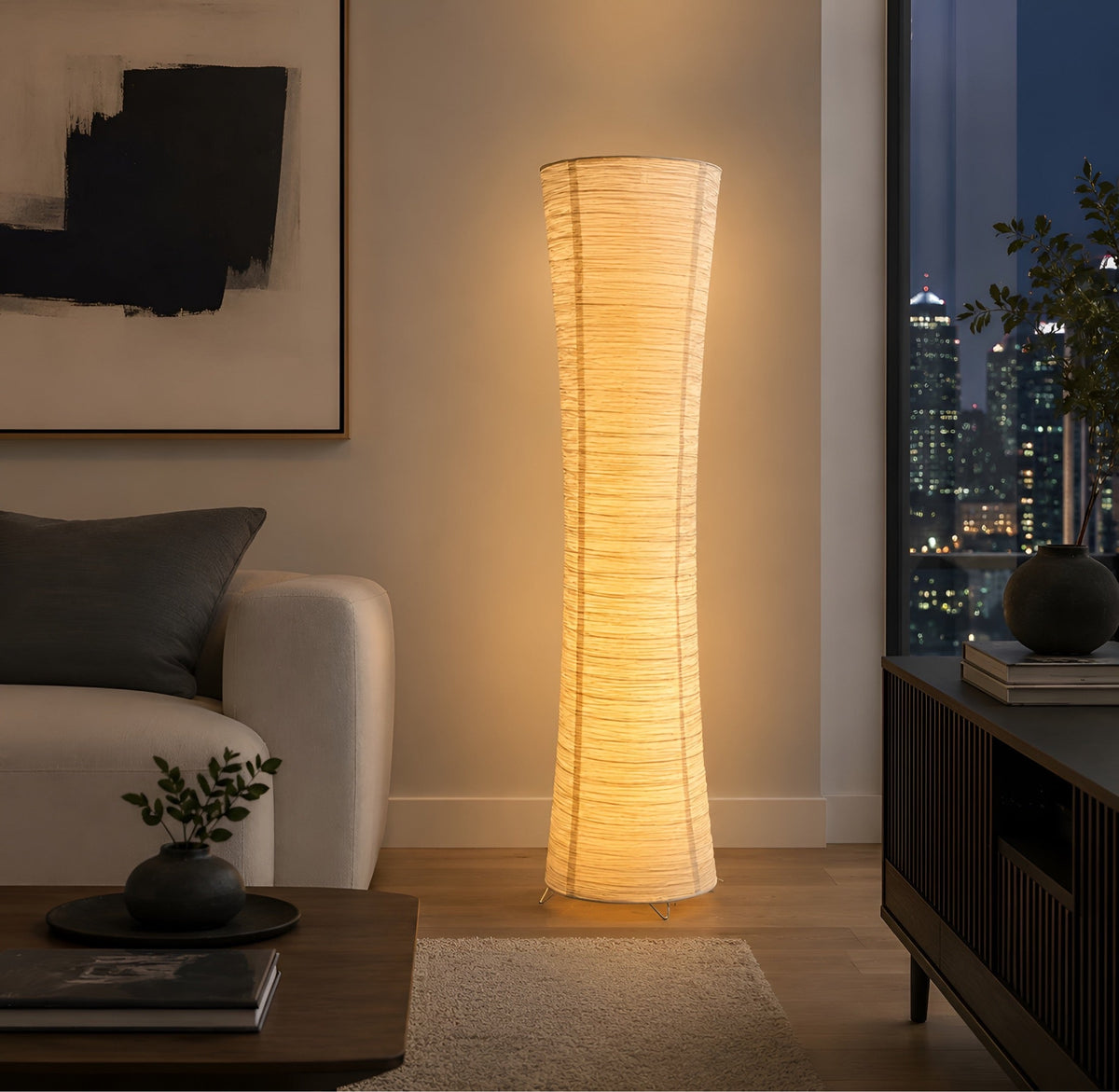 Lampadaire japonais en papier de riz blanc, LED, vue 2