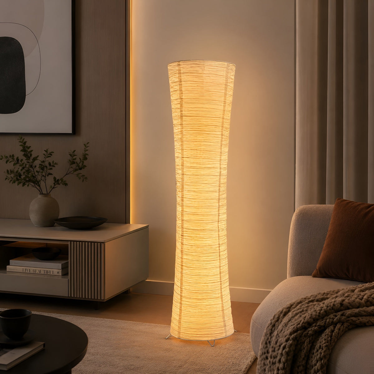 Lampadaire japonais en papier de riz blanc, LED, vue 3