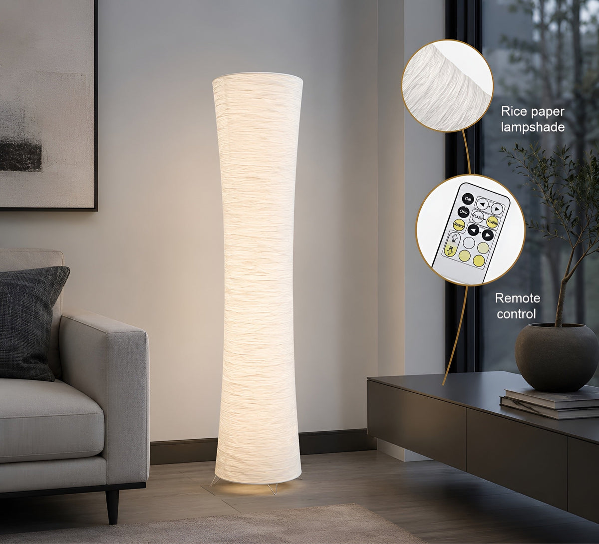 Lampadaire japonais en papier de riz blanc, LED, vue 4