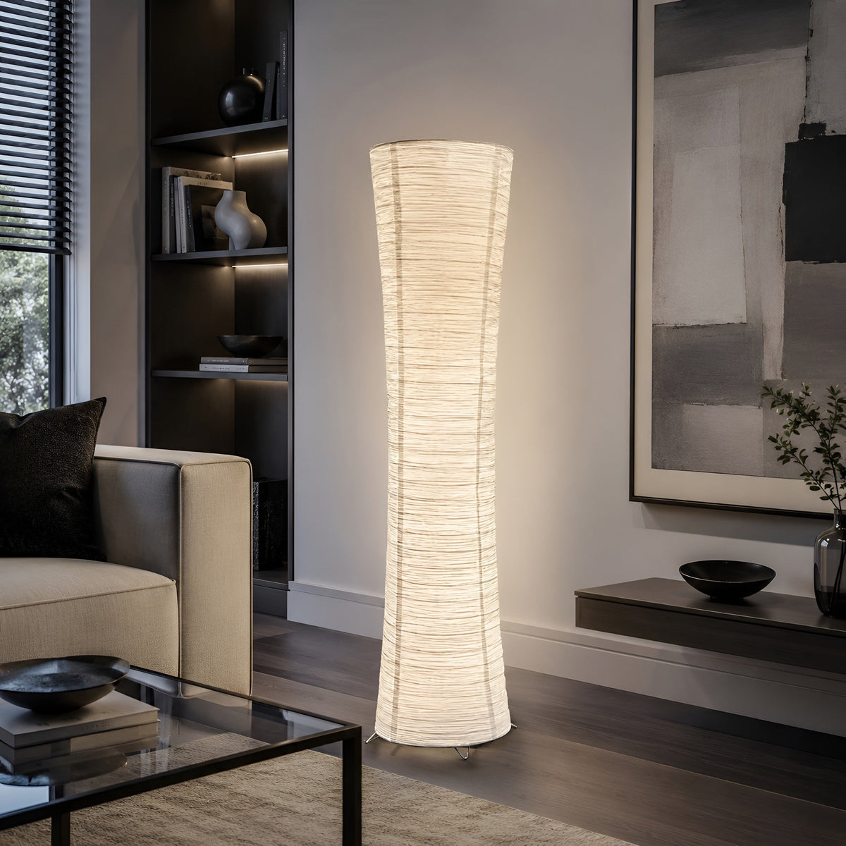 Lampadaire japonais en papier de riz blanc, LED, vue 5