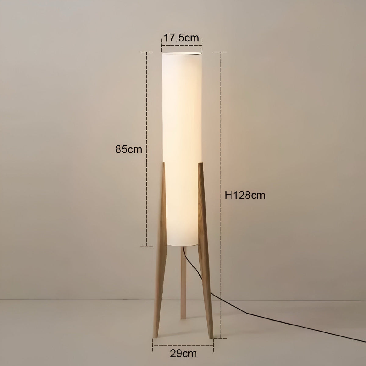 Lampadaire japonais trépied en bois massif, abat-jour tissu, vue 11