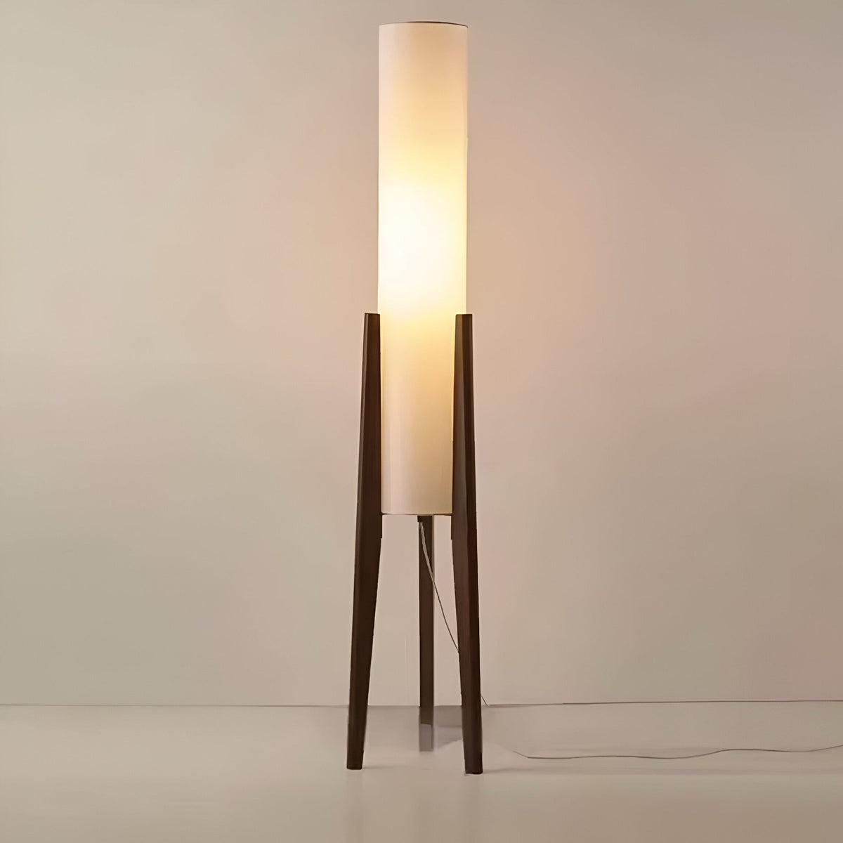 Lampadaire japonais trépied en bois massif, abat-jour tissu, vue 3