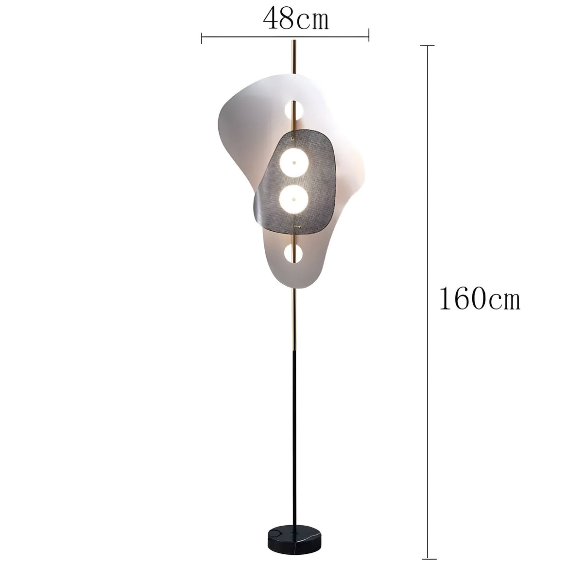 Lampadaire marbre à abat-jour en tôle d'acier grise, vue 6