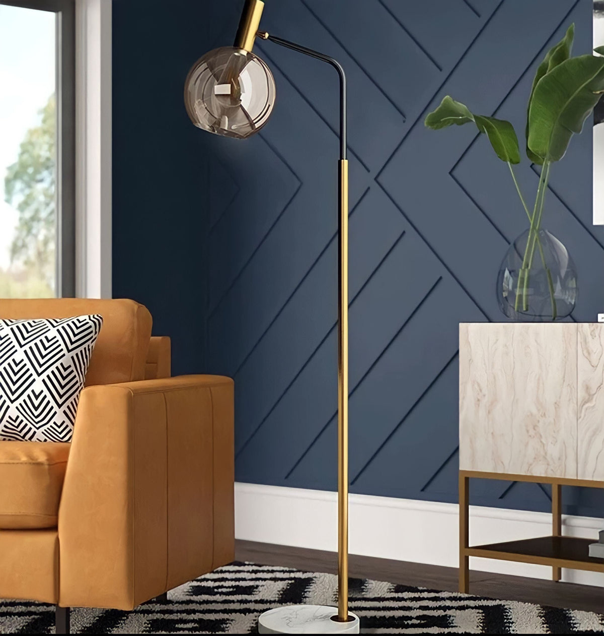 Lampadaire marbre à globe en verre, quatre teintes, vue 3