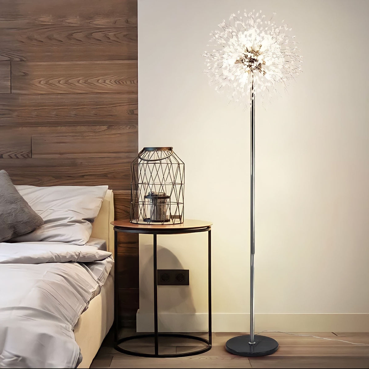 Lampadaire marbre et cristal K9 en forme de pissenlit