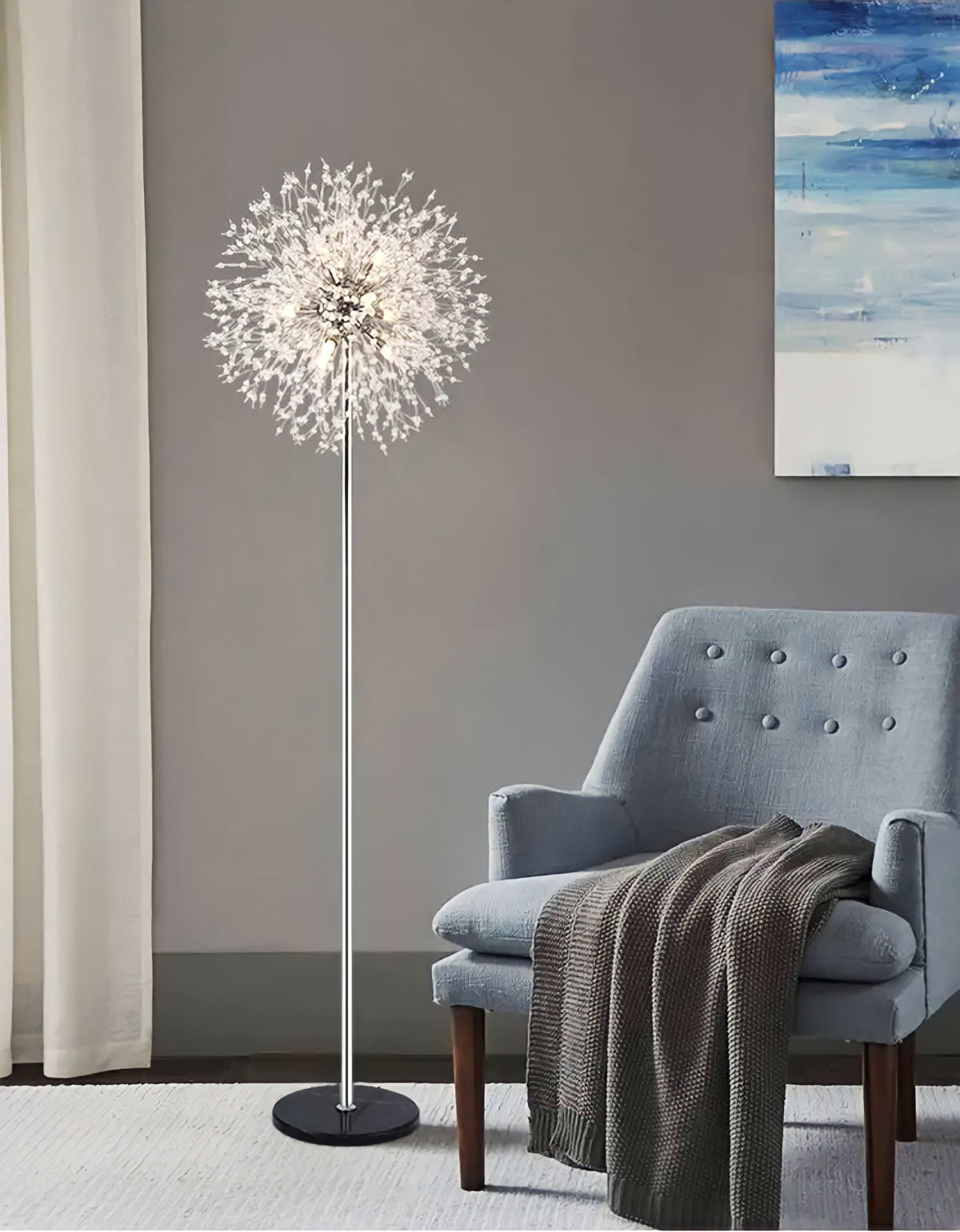 Lampadaire marbre et cristal K9 en forme de pissenlit, vue 3