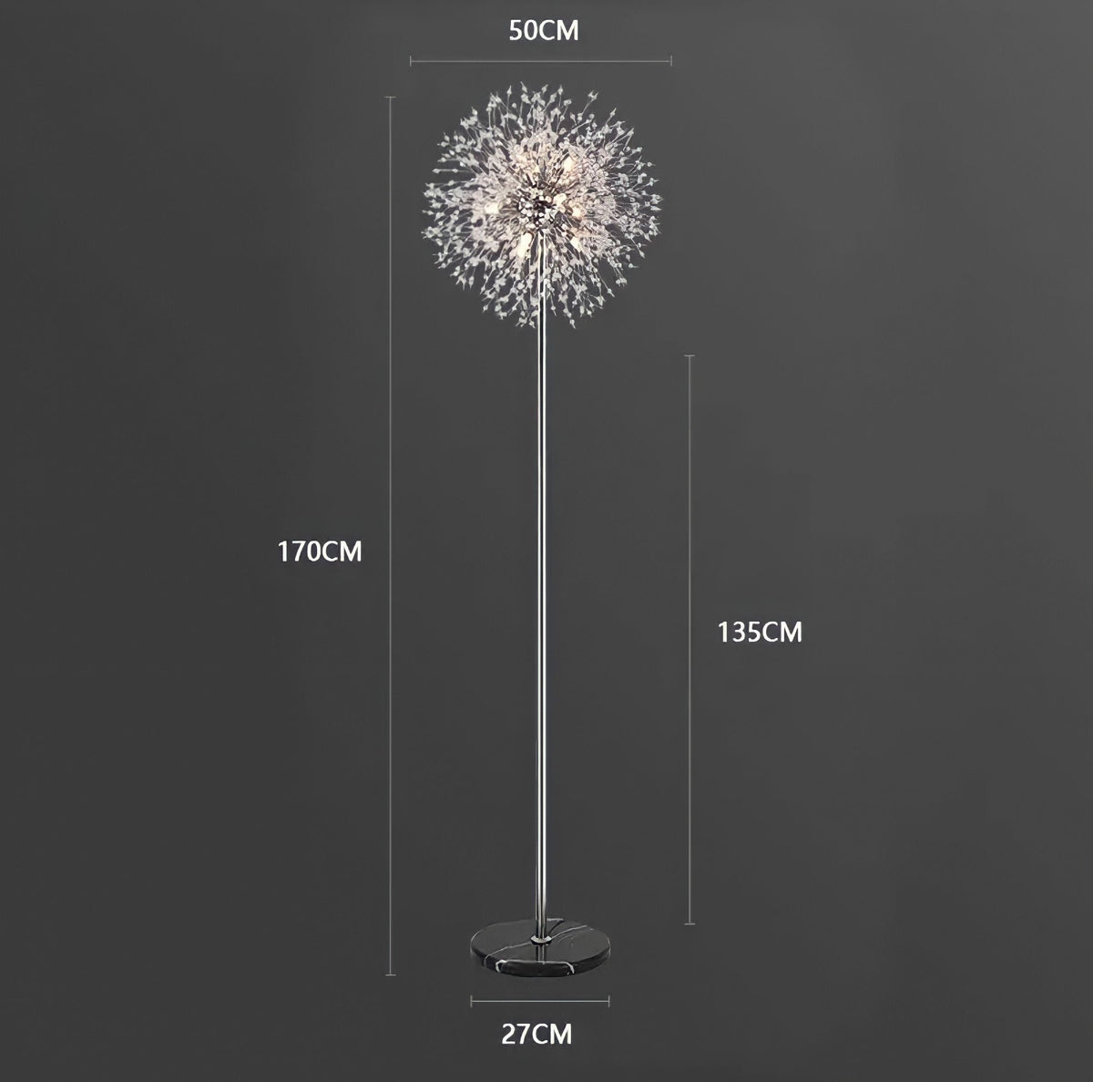 Lampadaire marbre et cristal K9 en forme de pissenlit, vue 8