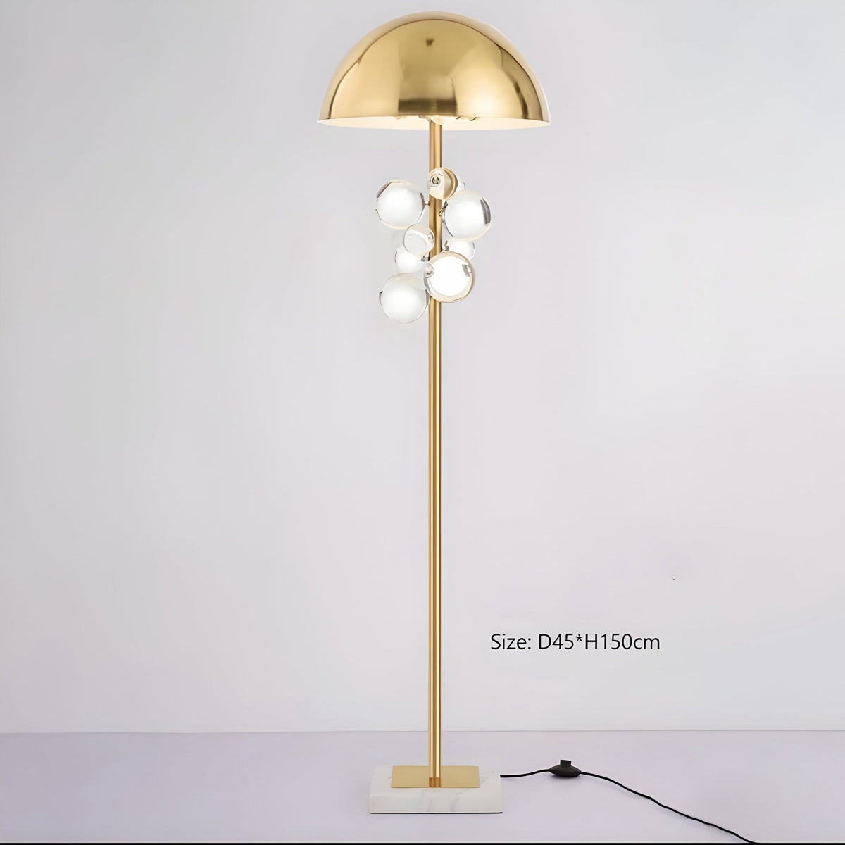 Lampadaire marbre et laiton doré à boules de verre, vue 6