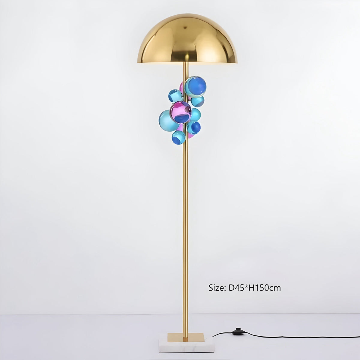 Lampadaire marbre et laiton doré à boules de verre, vue 7