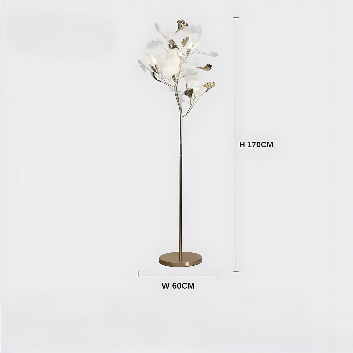 Lampadaire marbre imité ou doré, feuilles de ginkgo en céramique, vue 8