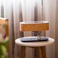 Lampe à poser en bois avec enceinte Bluetooth et recharge sans fil