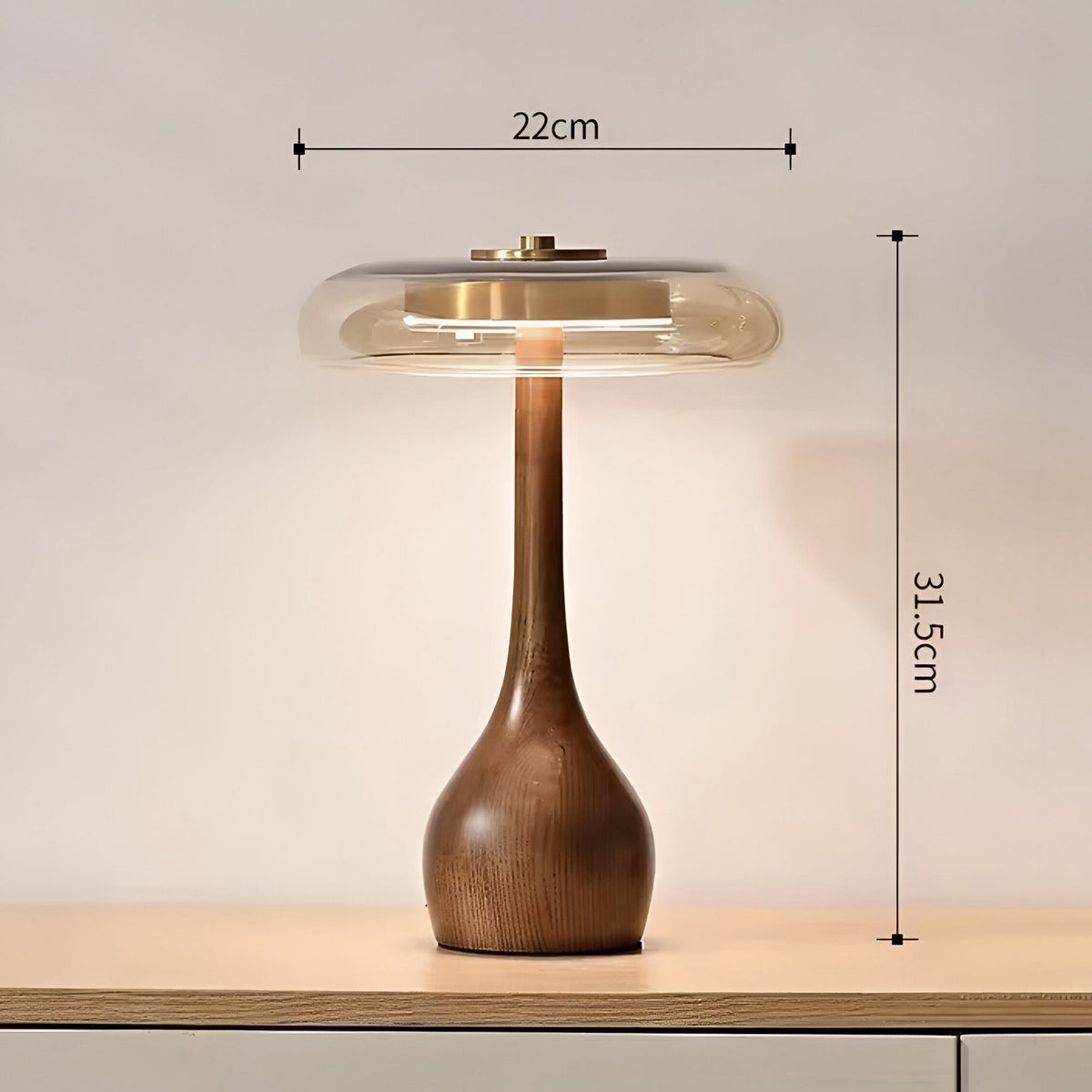 Lampe à poser en bois courbé et verre ambré, vue 5
