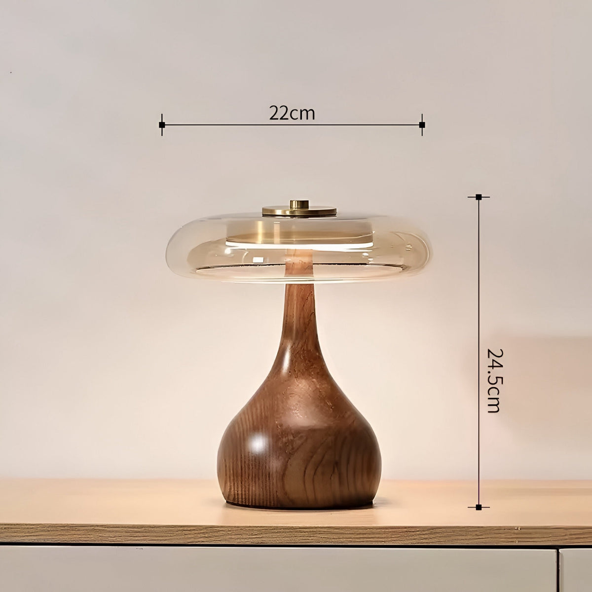 Lampe à poser en bois courbé et verre ambré, vue 6