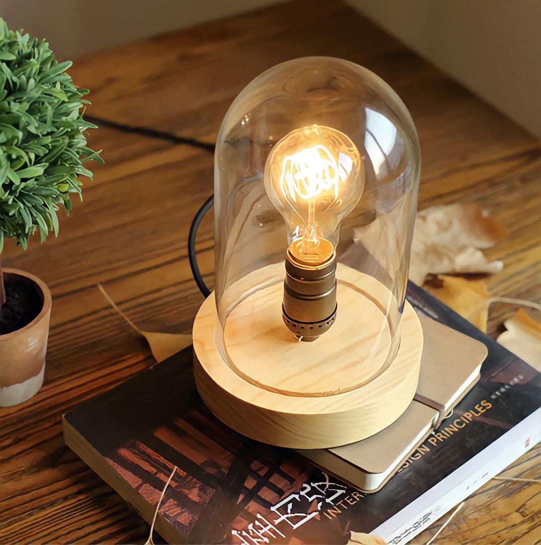 Lampe à poser en bois et verre au style minimaliste