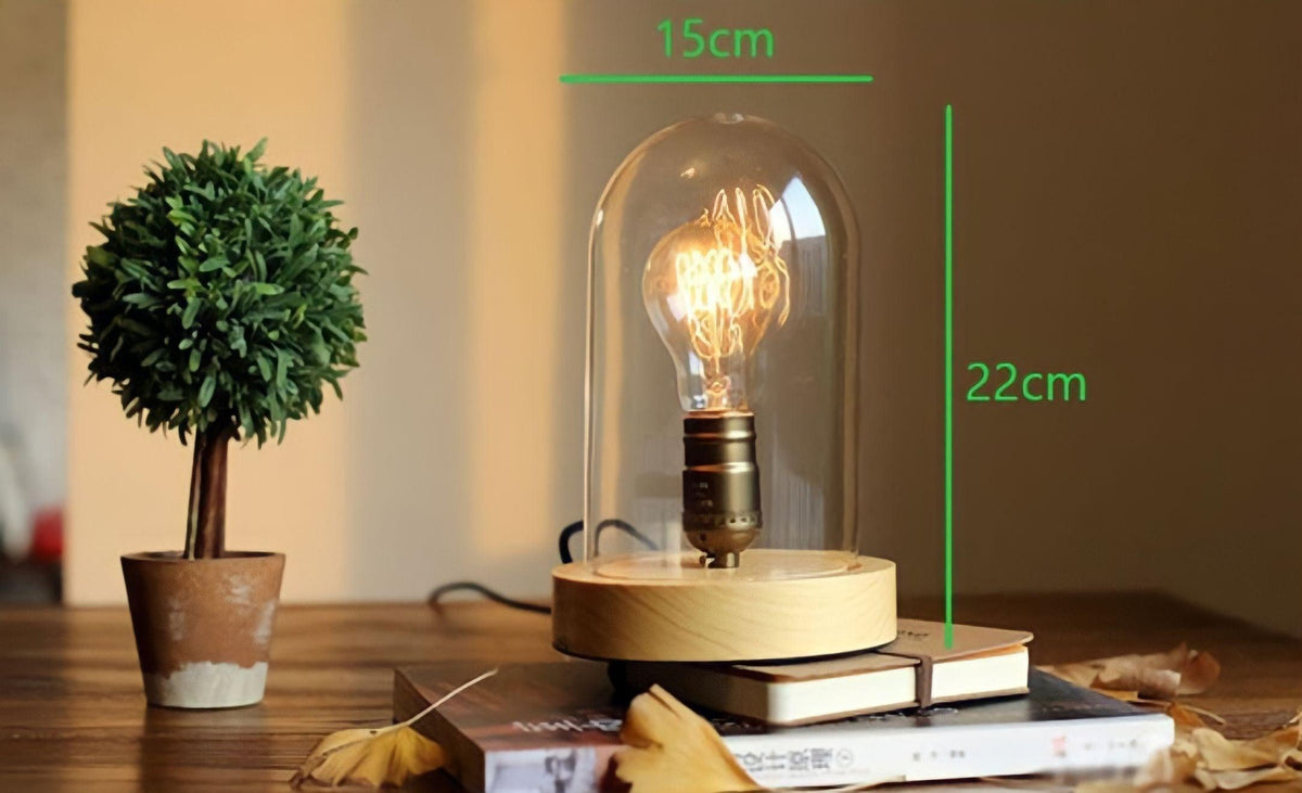 Lampe à poser en bois et verre au style minimaliste, vue 5