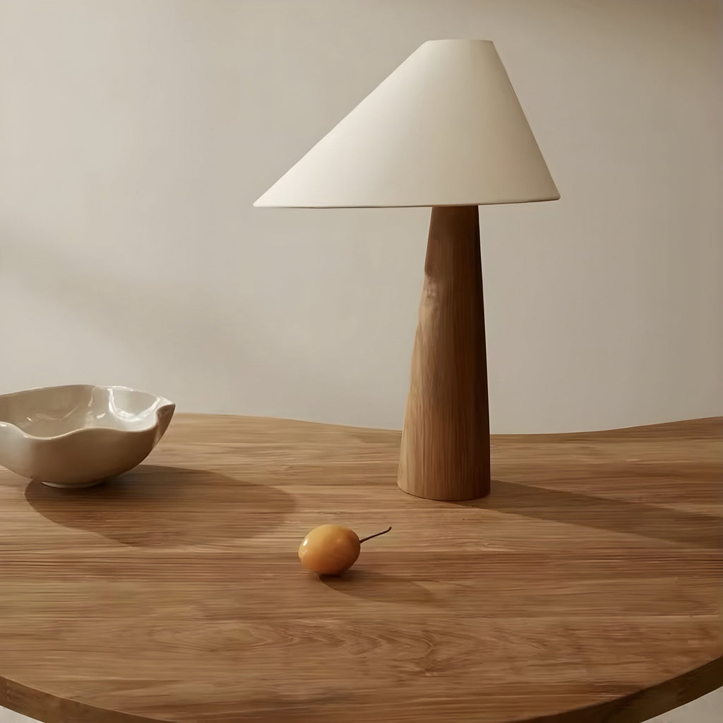 Lampe à poser wabi-sabi en chêne massif et tissu