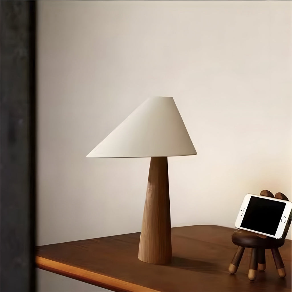 Lampe à poser wabi-sabi en chêne massif et tissu, vue 3