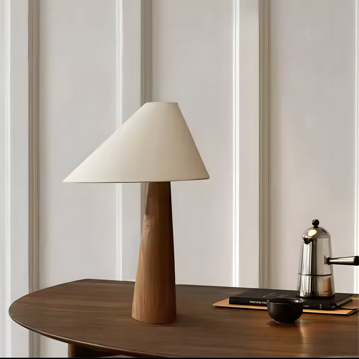 Lampe à poser wabi-sabi en chêne massif et tissu, vue 5