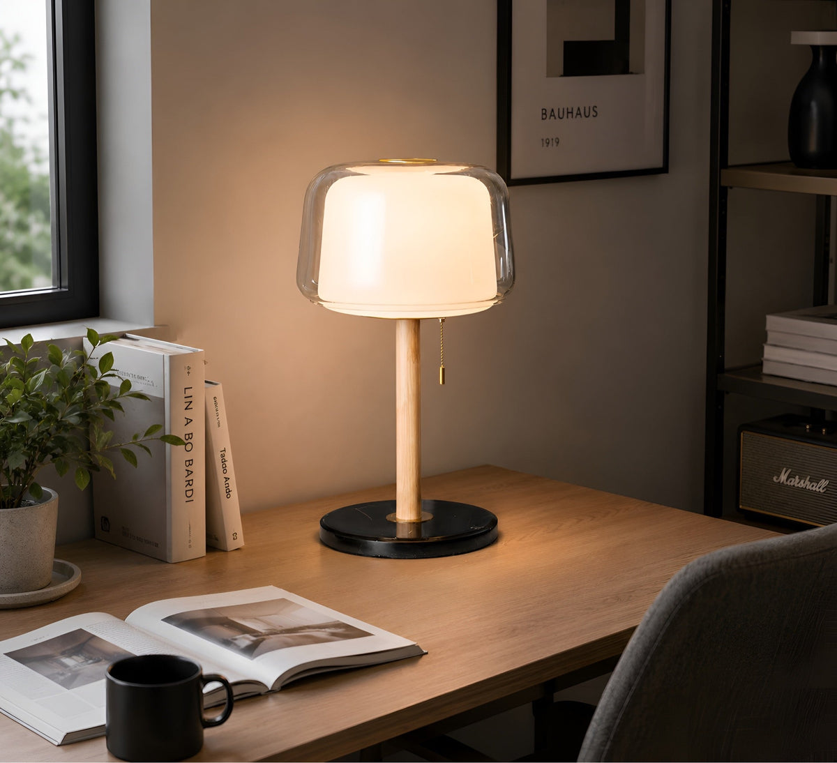 Lampe de chevet champignon en verre fumé, variateur