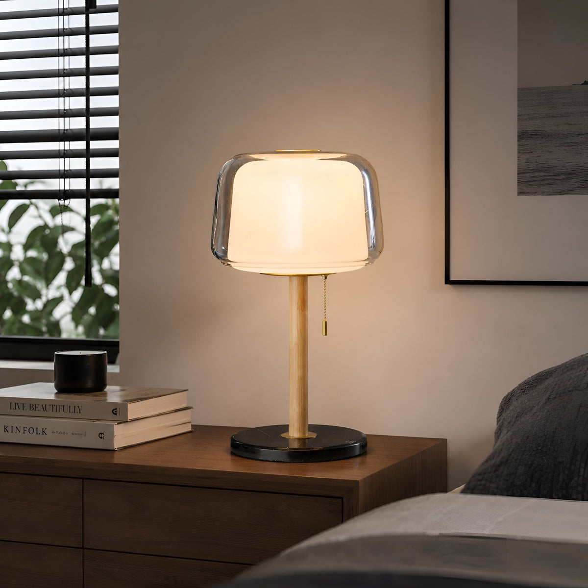 Lampe de chevet champignon en verre fumé, variateur, vue 2