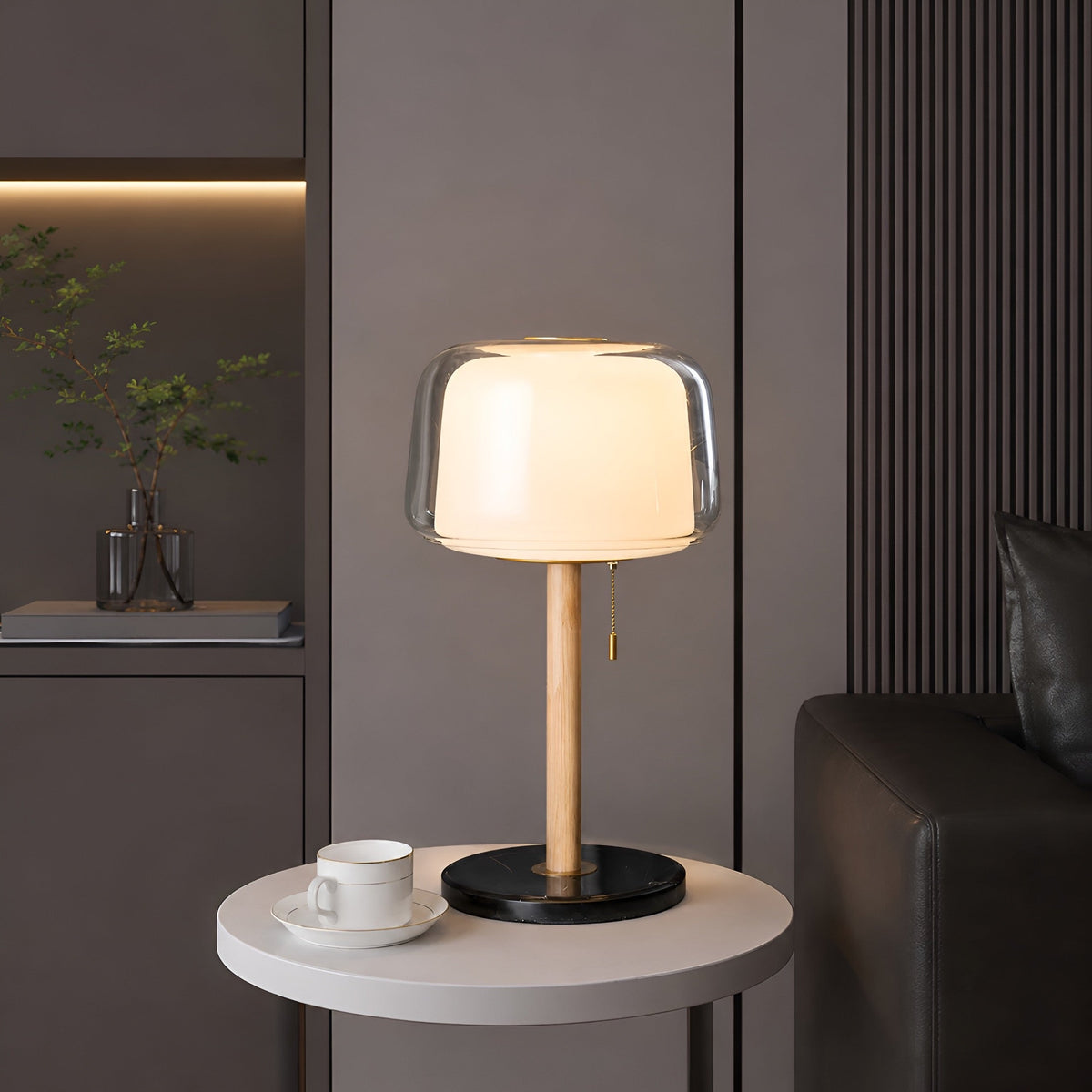 Lampe de chevet champignon en verre fumé, variateur, vue 3