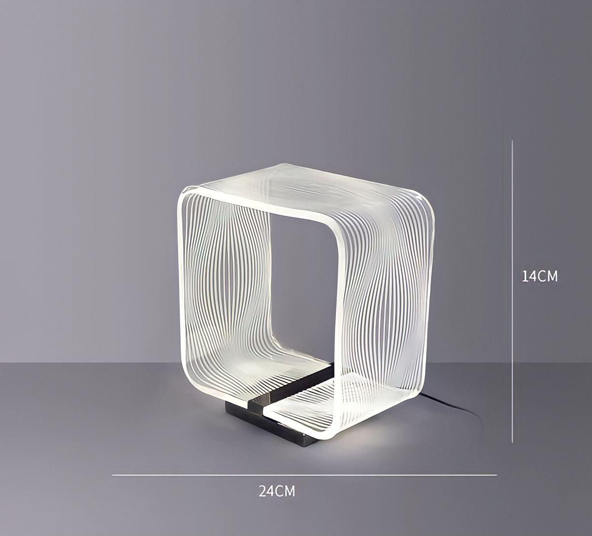 Lampe de chevet cube LED en acrylique, socle noir, vue 8