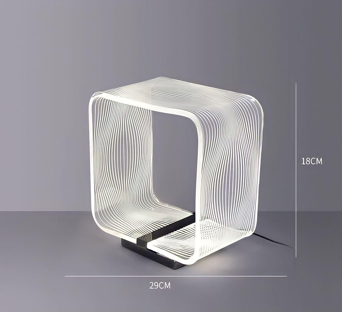 Lampe de chevet cube LED en acrylique, socle noir, vue 9