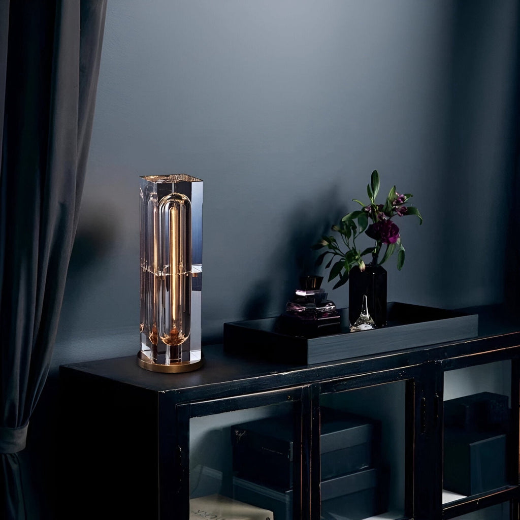 Lampe de chevet design en cristal K9 et cuivre, vue 2