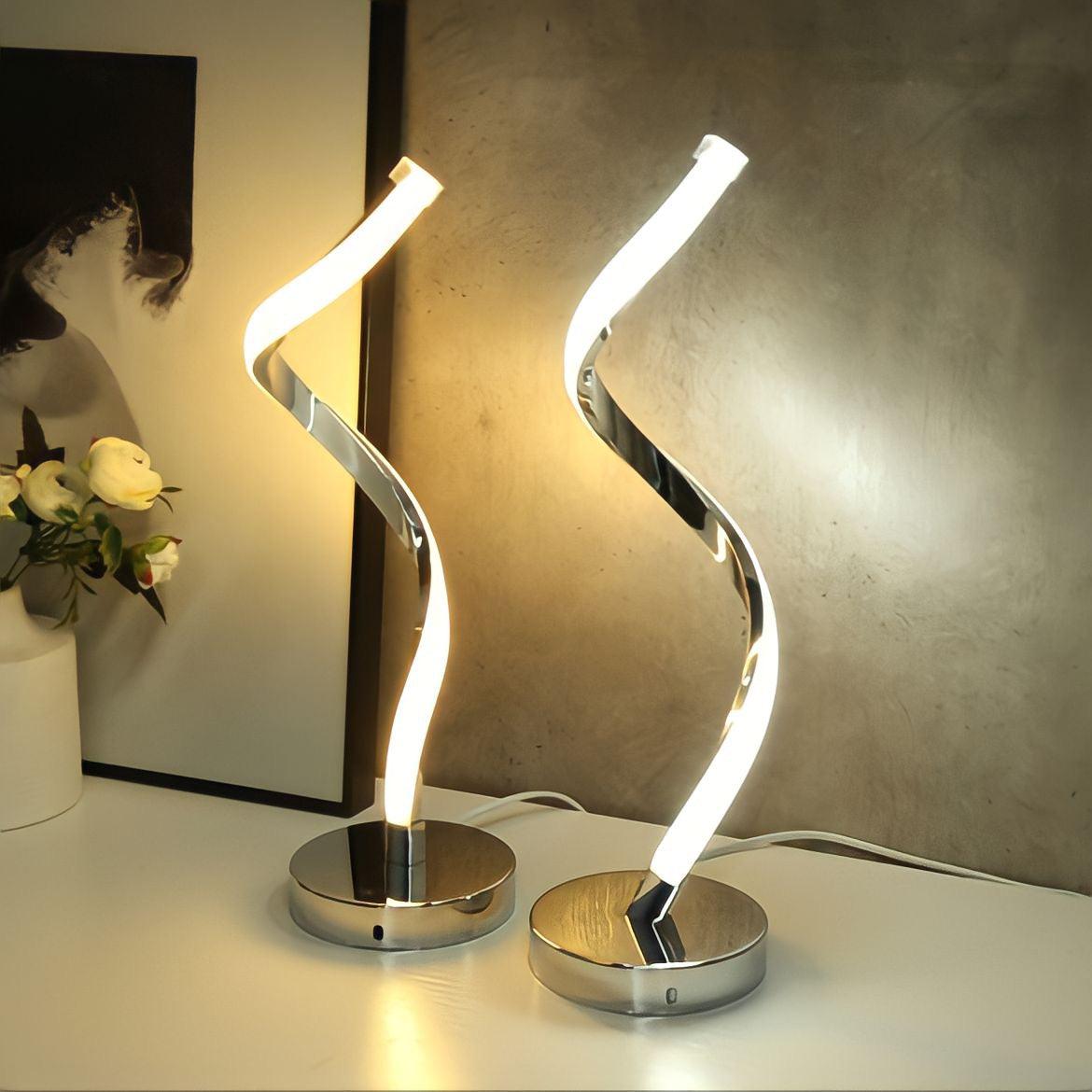 Lampe de chevet design en spirale d'aluminium, vue 2
