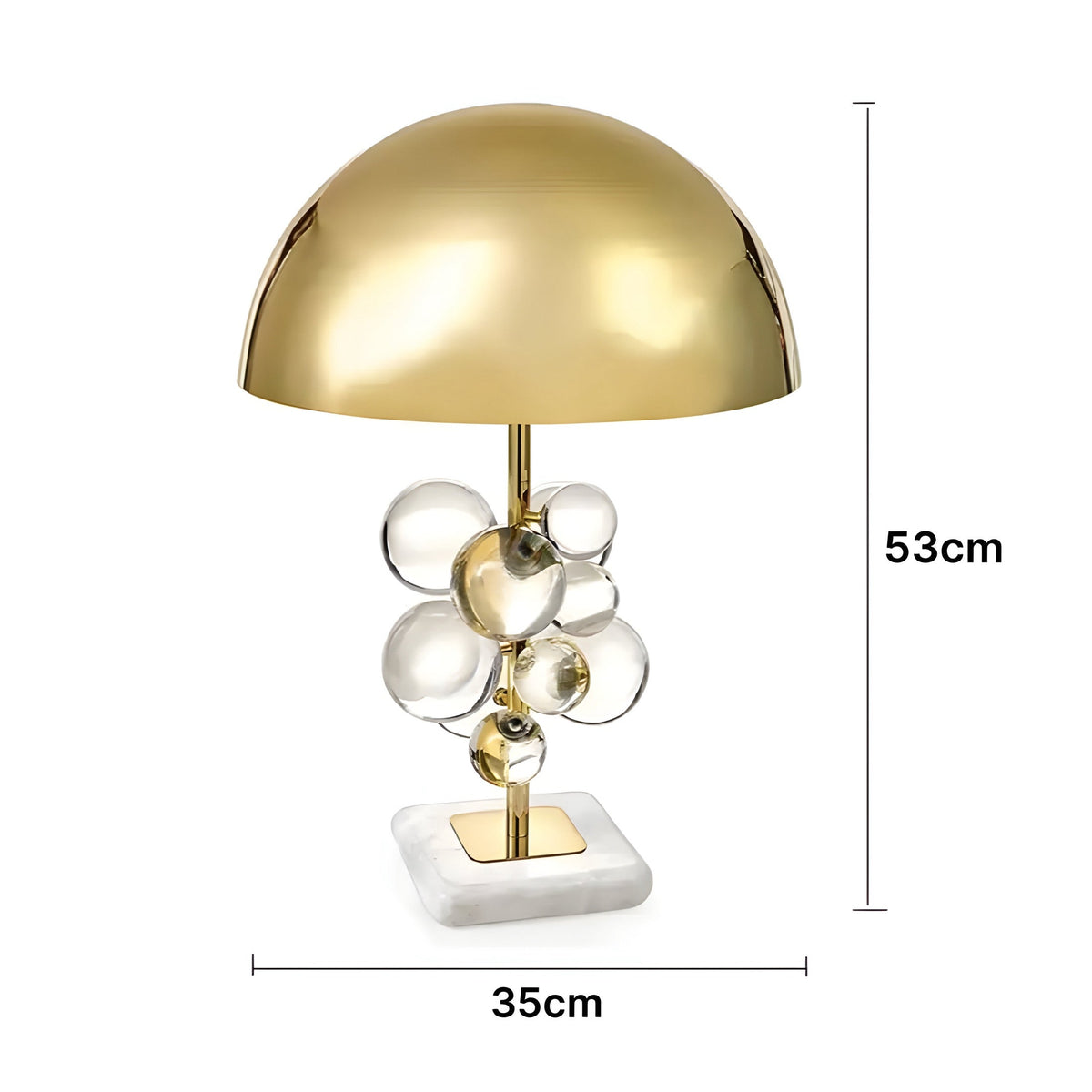 Lampe de chevet dorée à boules de verre colorées et socle marbre, vue 12