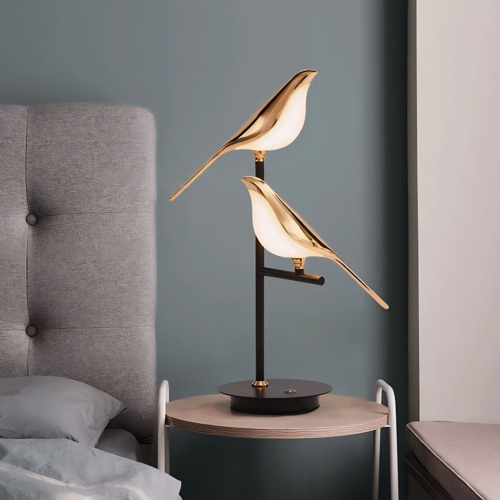 Lampe de chevet oiseaux chanteurs en acier et acrylique