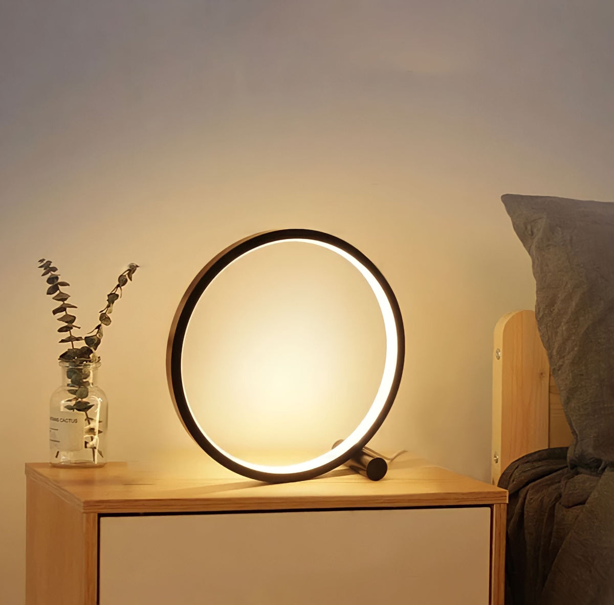 Lampe de chevet tactile à anneau LED en aluminium