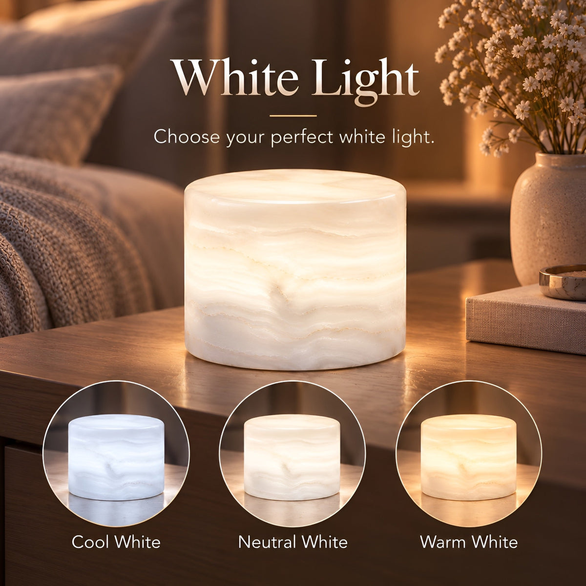 Lampe de chevet tactile cylindrique effet marbre, rechargeable, vue 11