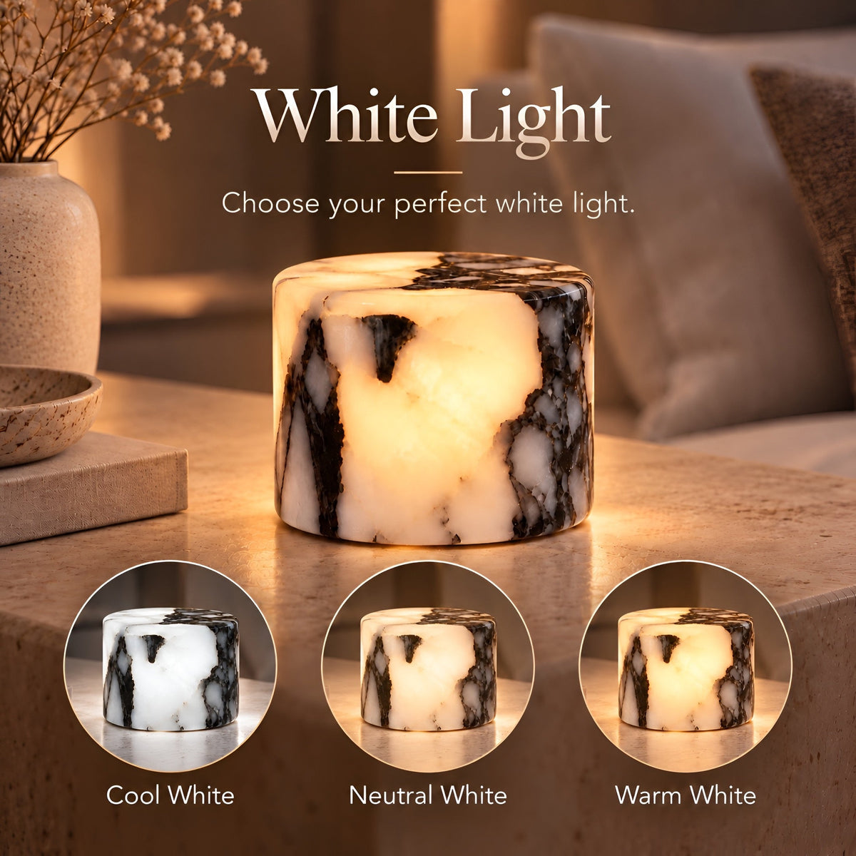 Lampe de chevet tactile cylindrique effet marbre, rechargeable, vue 12