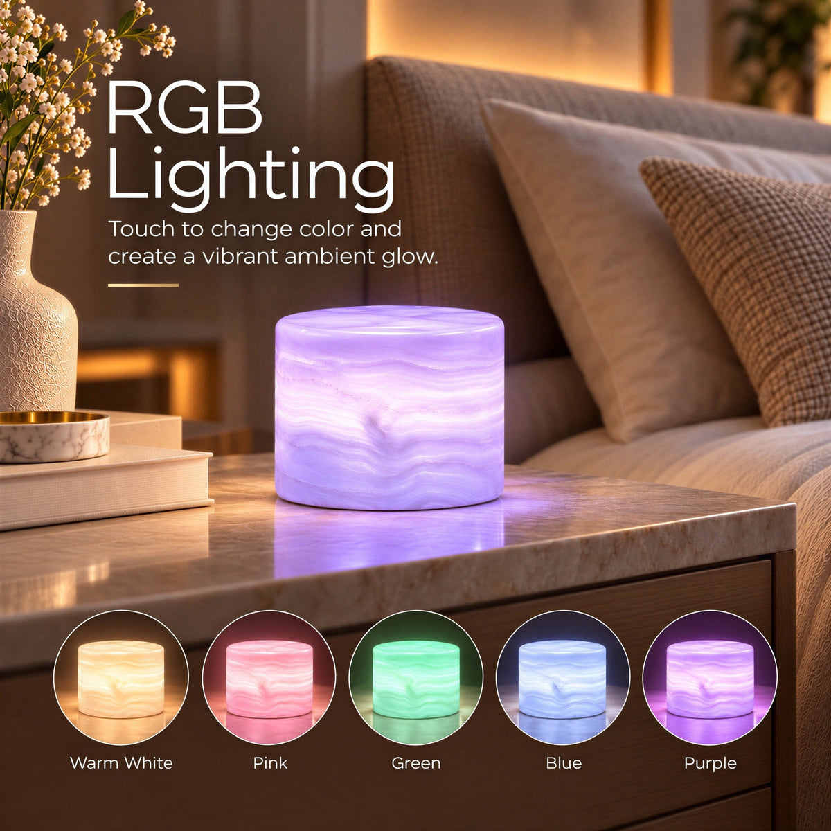 Lampe de chevet tactile cylindrique effet marbre, rechargeable, vue 13