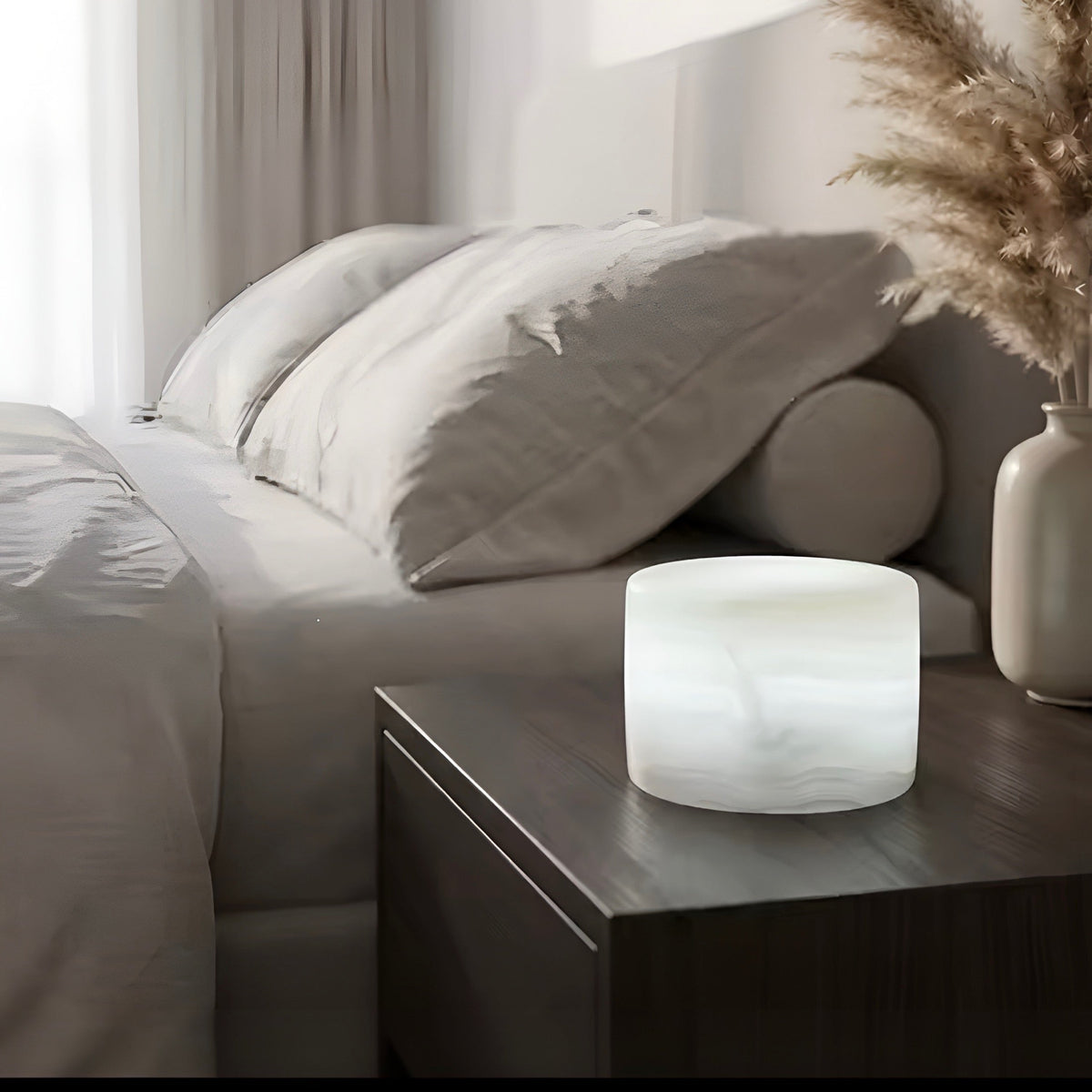 Lampe de chevet tactile cylindrique effet marbre, rechargeable, vue 2