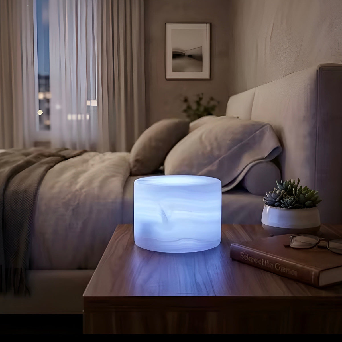 Lampe de chevet tactile cylindrique effet marbre, rechargeable, vue 5