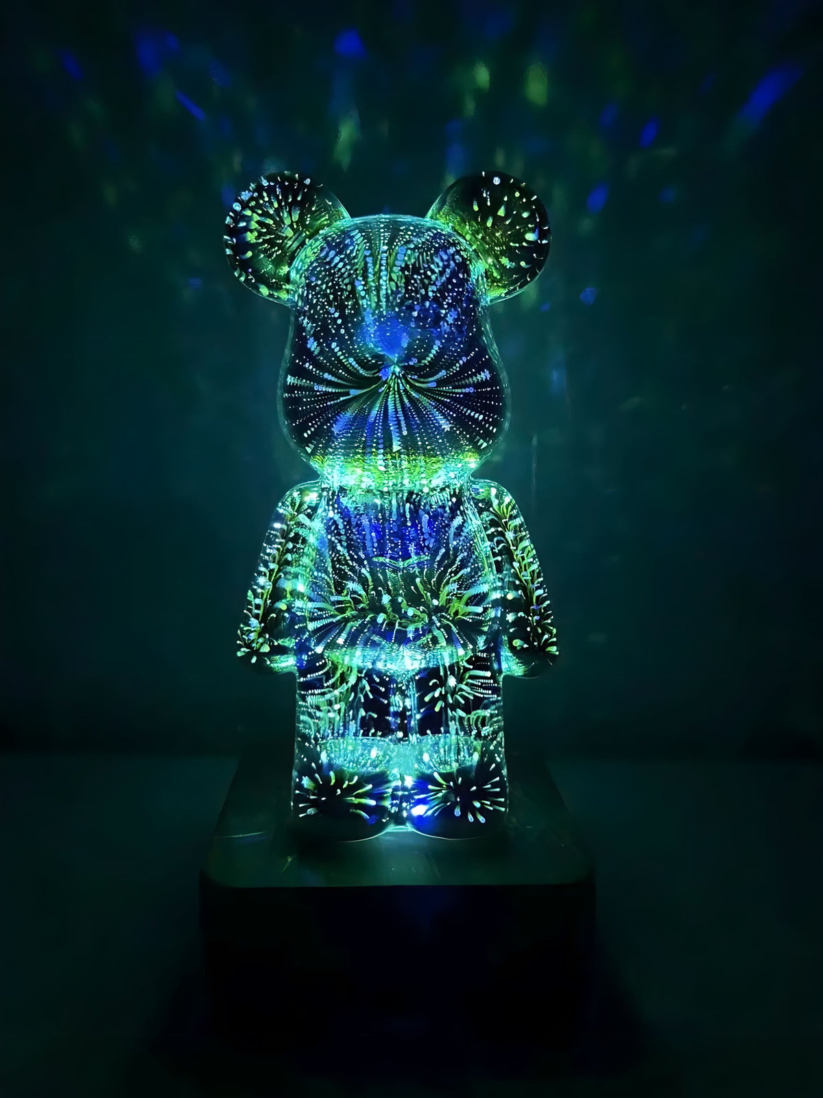 Lampe ours en verre argenté, socle effet bois, vue 2