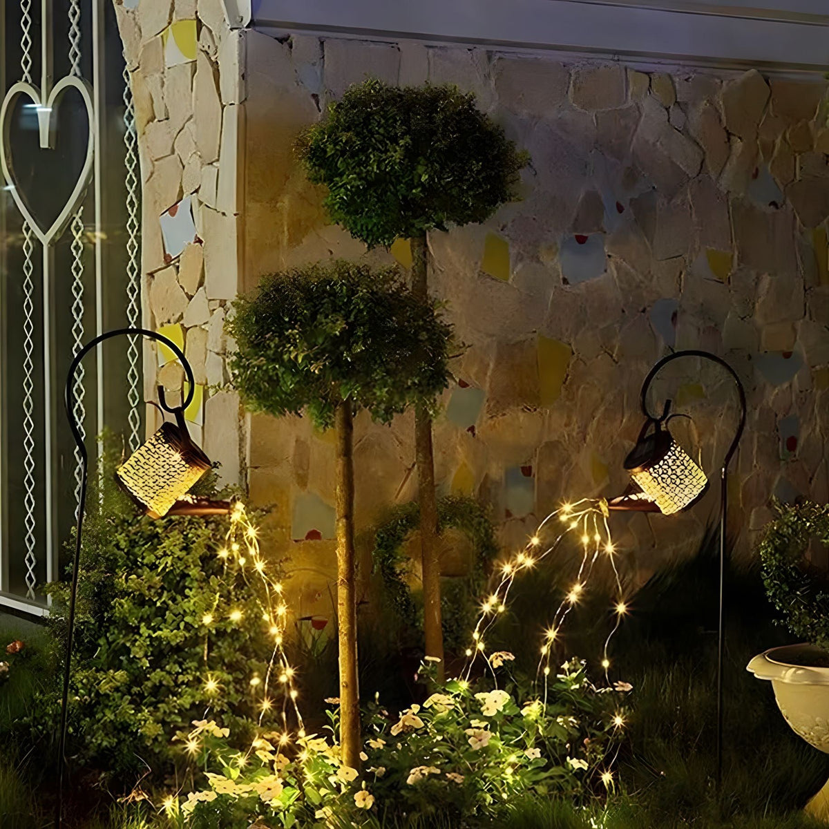 Lampe solaire de jardin arrosoir à effet pluie lumineuse, vue 5